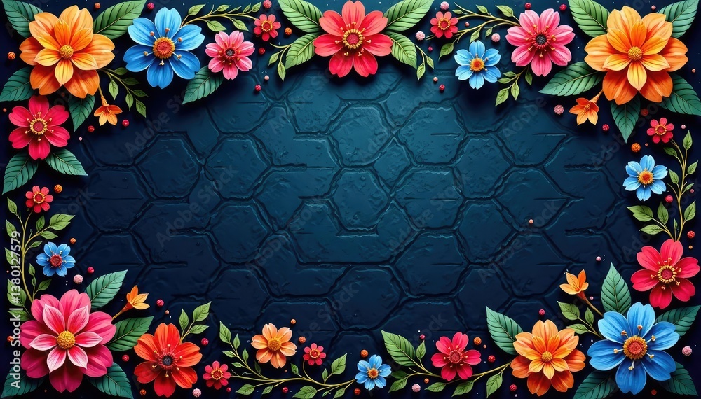 Wall mural intricate floral motif within a hexagonal grid , dark, line art