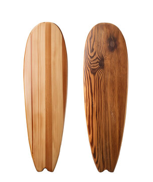 Vintage wooden fishboard surfboards isolated on white transparent background