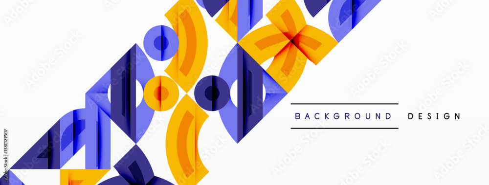 Poster abstract geometric shapes, vibrant blue, yellow. modern design, dynamic composition. clean lines, mi