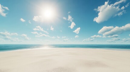 Fototapeta premium Blurry Tropical Beach Background with Soft Sunlight and Blue Water