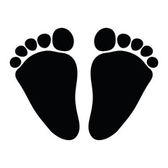 Black silhouette of baby feet. Isolated Vector Illustration. Ideal for icons and design elements related to footprints, walking, or anatomy