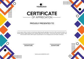 Certificate of appreciation with colorful shape geometric design