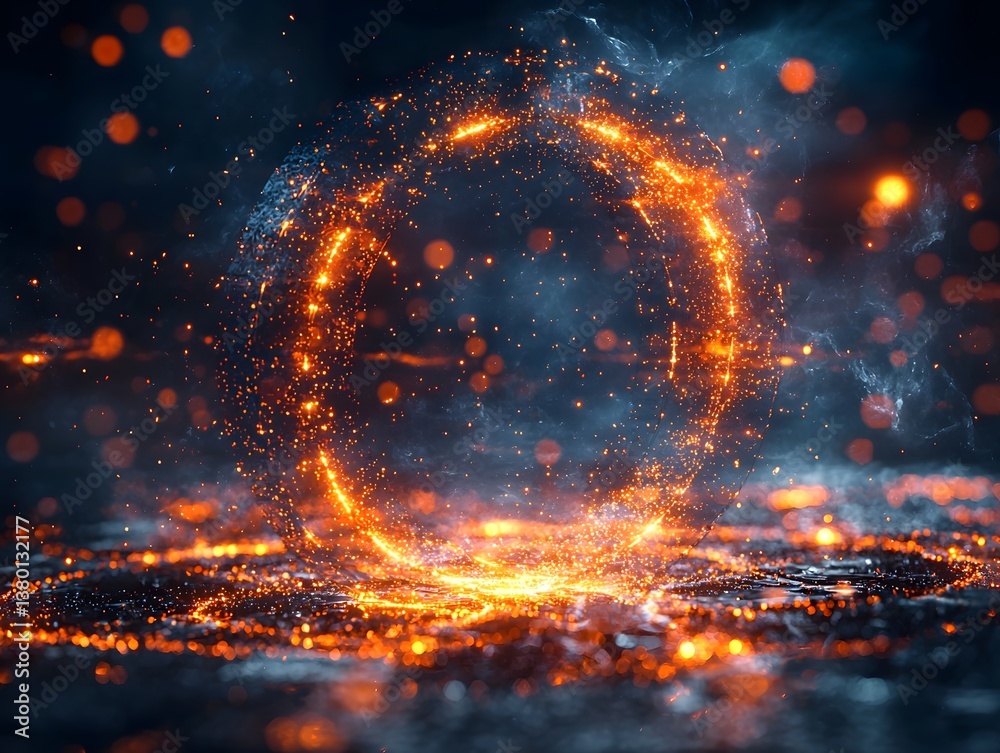 Poster fiery abstract circular network of energy and innovation