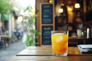 Yuzu Spritz cocktail on the wooden table