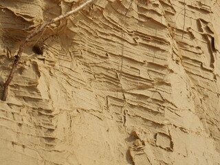 The steep wall shows fascinating layered patterns due to fresh erosion.