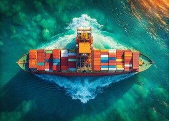 Aerial View of Cargo Ship at Sea - Global Logistics and Shipping