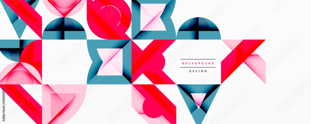 Aufkleber Abstract geometric composition. Pink, blue shapes overlap creating dynamic pattern. Modern design, vibrant colors, clean lines. Minimalist aesthetic.