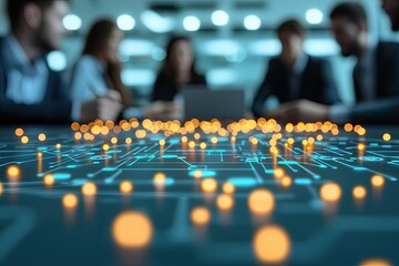 Fototapeta premium Innovative collaboration in a modern office business meeting technology environment close-up view teamwork concept