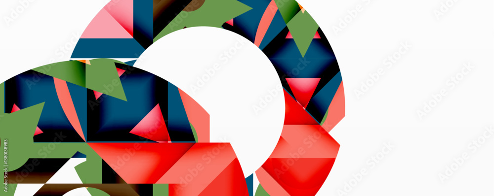 Aufkleber Abstract geometric composition. Colorful triangles form partial circle. White space creates dynamic visual effect. Modern design.