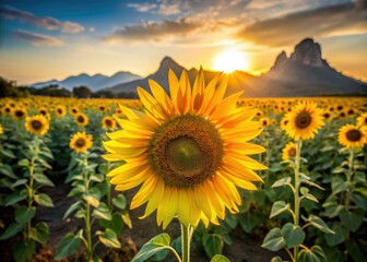 Golden Lopburi sunflowers bloom vibrantly under Thailand's winter sun, a breathtaking aerial spectacle.