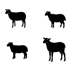 Silhouette Sheep Collection: An array of four simple silhouettes of sheep, isolated. Illustrating clean lines, capturing the essence of livestock in a minimalist artistic approach.