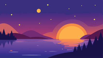 night landscape with moon and stars