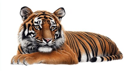 Fototapeta premium A magnificent tiger resting gracefully, showcasing its stunning fur.