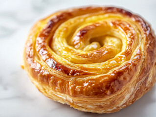 Freshly baked spiral pastry with golden crust and flaky texture