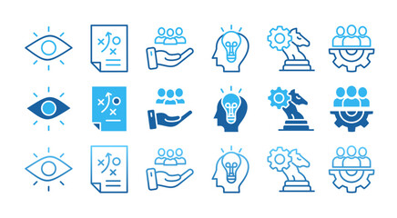 Fototapeta premium GOALS icon set with multiple style vision, plan, support, ideas, strategy, team, motivation, and success