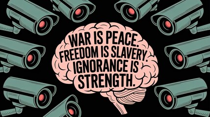 Obraz premium Orwellian Surveillance: A thought-provoking illustration depicts the themes of control and manipulation in a dystopian society.