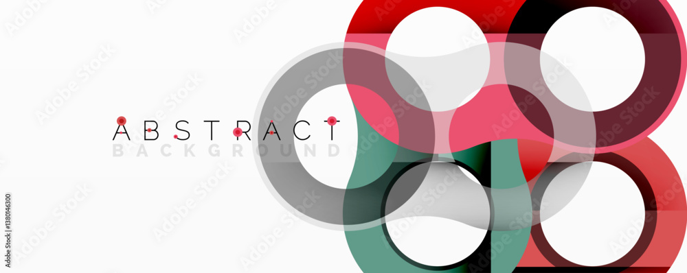 Aufkleber Overlapping circles create dynamic composition. Red, green, black, white hues blend. Modern design element for backgrounds, presentations. Minimalist aesthetic.