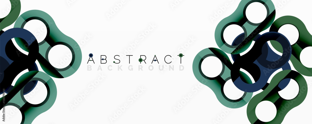 Poster Abstract design features overlapping circles, green, blue hues. Modern, minimalist style. Clean lines create dynamic composition. Suitable for backgrounds, branding.