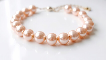 Beautiful pink pearl bracelet with reflection and copy space
