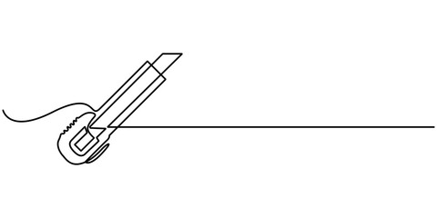 One continuous line drawing of cutter . Single line of cutter vector illustration, One single line drawing of man holding cutter knife. Handyman tools concept. Continuous line draw vector design. 