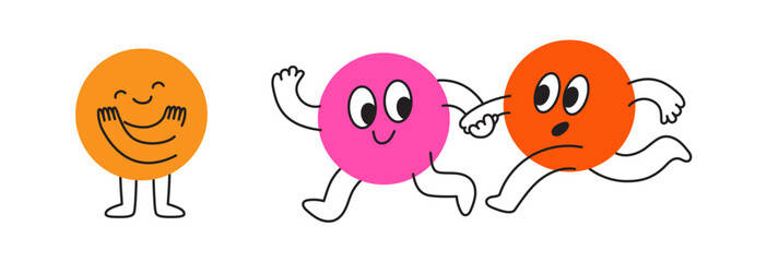 Vector logo design template and graphic elements for advertising, branding, posters and banners, funny cartoon illustrations with smiling character and mascots, abstract stickers and line icons