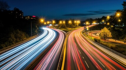 Obraz premium Long exposure captures glowing trails of vehicle lights on roadways