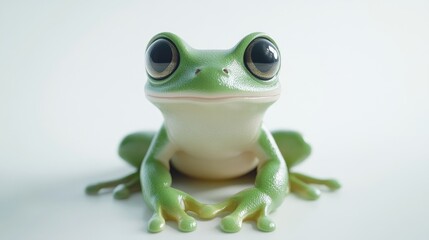 Cute frog with large eyes sitting on a light surface, showing vibrant green color, capturing charm and detail of amphibian beauty