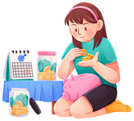 Young Girl Learning Financial Planning Illustration