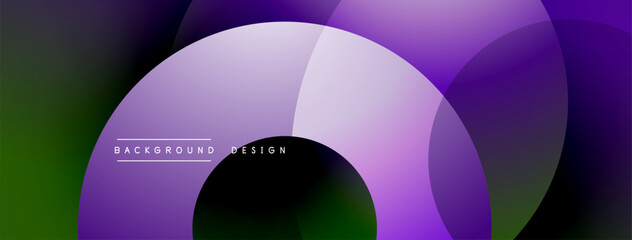 Abstract purple design. Overlapping circles create dynamic composition. Gradient shades offer depth. Modern aesthetic for backgrounds, presentations.