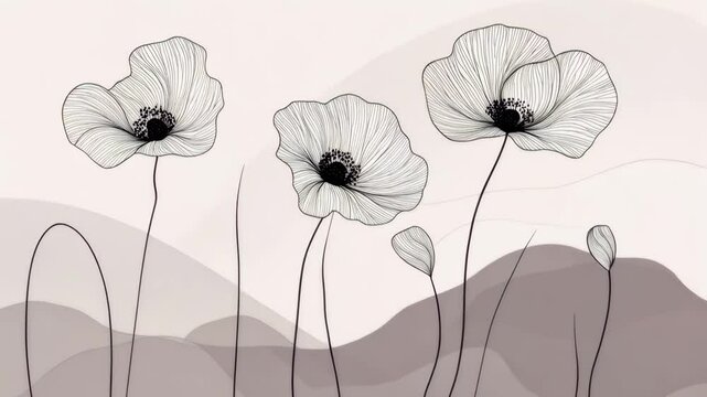 
A seamless vector design of wildflowers outlined with flowing line details.
