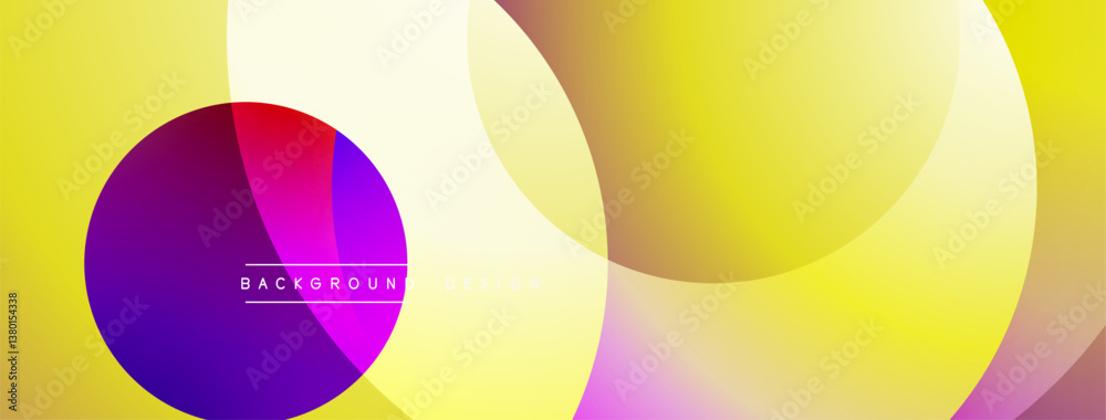 Poster bright vibrant abstract design. overlapping circles create dynamic composition. yellow, purple, pink