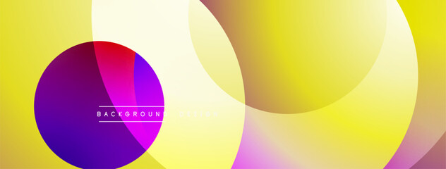 Obraz premium Bright vibrant abstract design. Overlapping circles create dynamic composition. Yellow, purple, pink hues blend seamlessly. Modern graphic element.
