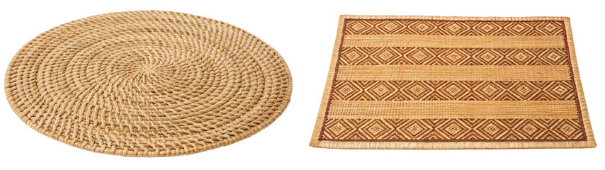Natural woven mats add warmth to any room decor isolated with transparent background