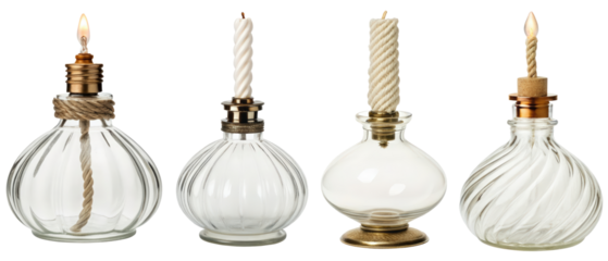 Stylish oil lamps with unique designs for ambient lighting isolated with transparent background