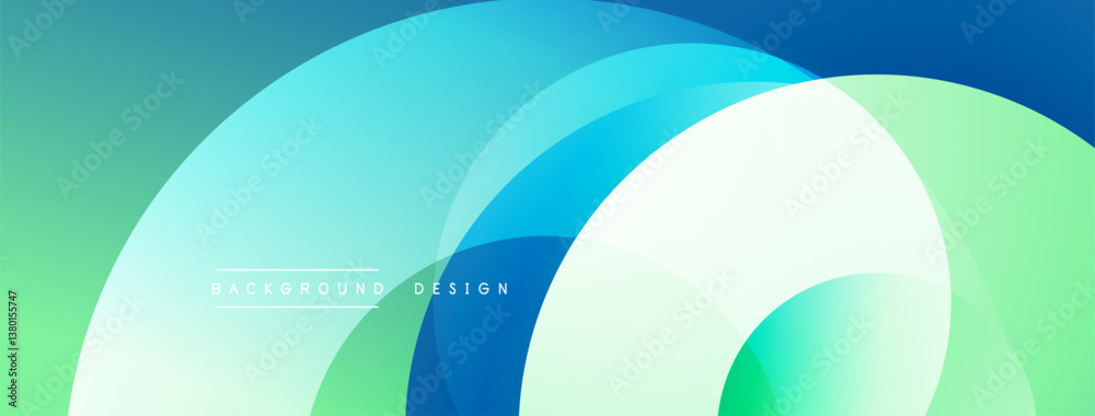Poster Abstract design. Overlapping circles create vibrant gradient. Blue, green, white hues blend smoothly. Modern aesthetic, clean composition. Minimalist style.