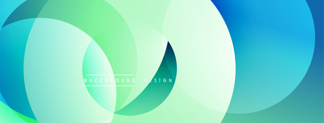 Abstract design. Overlapping circles create vibrant gradient effect. Cool colors dominate, evoking calm, modern aesthetic. Minimalist composition.