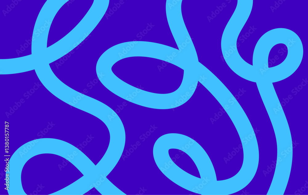 Aufkleber Hand drawing abstract wavy lines on blue background with copy space. Editable stroke. Vector illustration