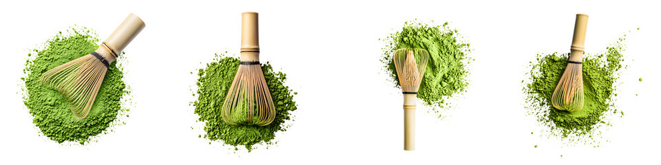 Japanese matcha tea powder and traditional bamboo whisk