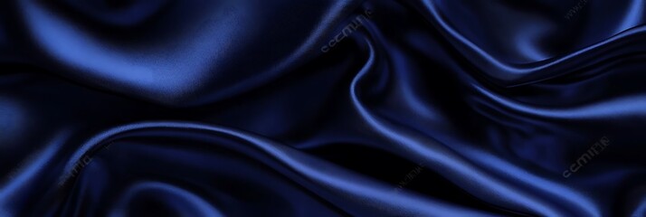 Obraz premium Luxury dark blue satin silk fabric shows a soft, shiny wave