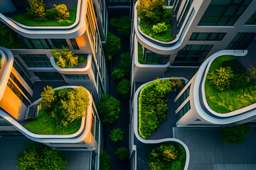 Modern green architecture blends buildings with nature in sustainable urban design