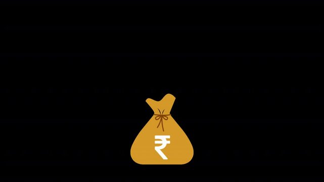 Mutual Funds Idea Icon &ndash; Indian Rupee Money Popping from a vibrant currency bag motion graphic. 4-sec animation, transparent background&mdash;ideal for finance, marketing, or investment.