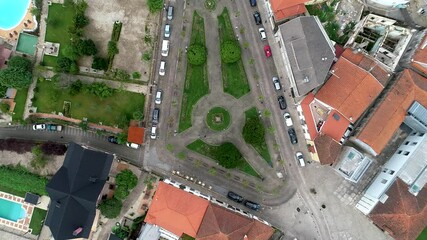 Aerial drone shot of Mondim de Basto's April 25th Garden in Vila Real, Portugal.