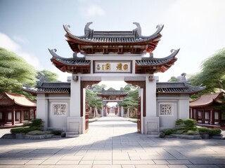 an AI Image Generator, Traditional Chinese Gate in a Serene Courtyard