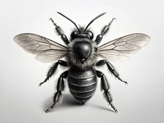Black and White Bee Illustration: Isolated Nature Insect Design Element