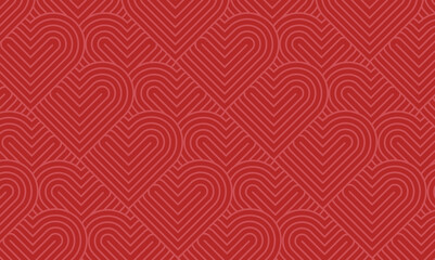 Modern and minimalist heart pattern background with red heart lines. Printable vector container background for Valentine's Day.