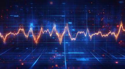 Glowing Oscillating Signal Wave on a Digital High-Tech Blue Background