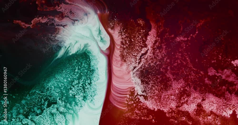 Wall mural alcohol ink is creating a beautiful abstract art piece as it flows and mixes with red and turquoise 