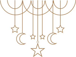 Ramadan Kareem Line Art - Moons and Stars on White Background