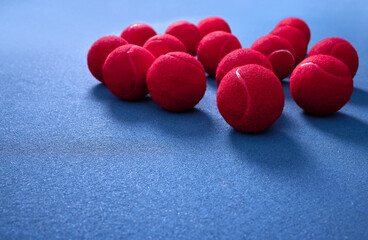 Court, training and red tennis ball on ground for fitness, sport and exercise for competition or tournament. Workout, game and talent or hobby with equipment for athletics, self care or wellness