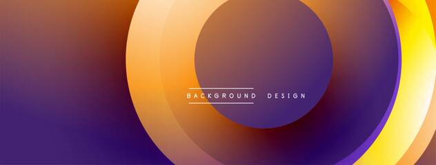Naklejka premium Abstract design features overlapping circles. Warm color palette blends orange, purple, yellow. Modern aesthetic suitable for backgrounds, presentations.